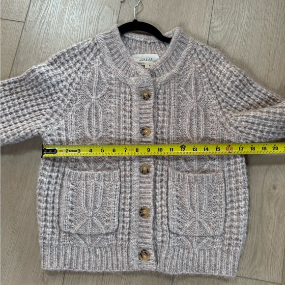 The Great. Women’s Knitted Pink/ Gray Wool Blend ButtonUp Cardigan Sweater - Picture 3 of 7